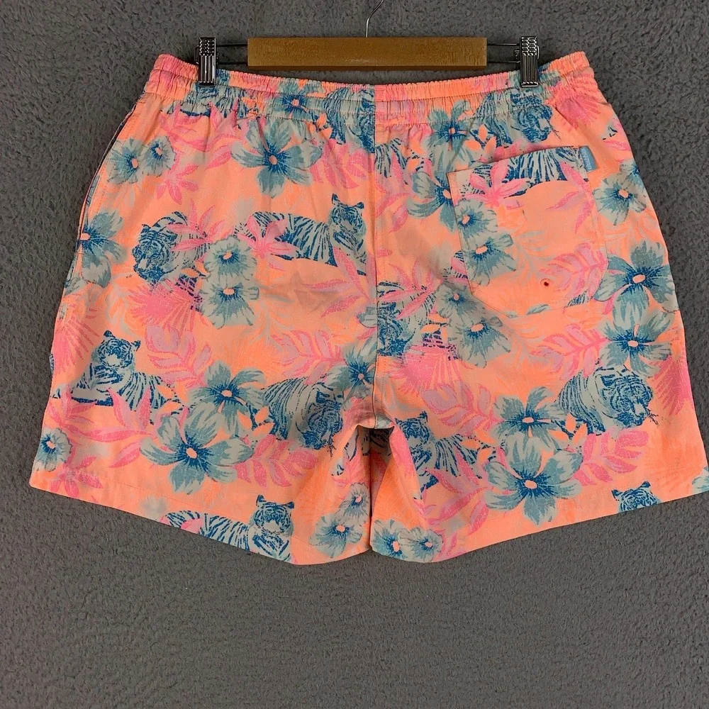 Chubbies The Lion With Stripes Swim Trunk Mens XL Peach Floral 5.5
